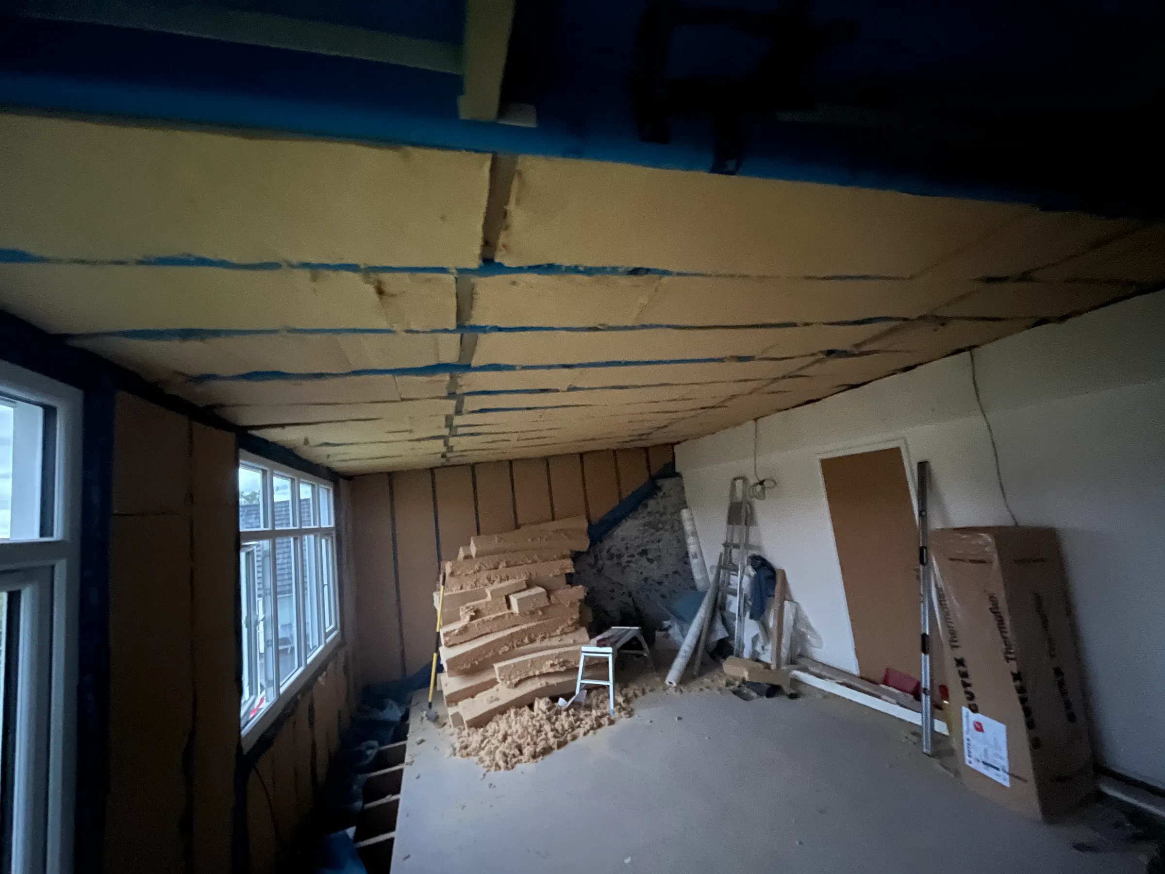 Internal wall insulation — Ceiling opened up